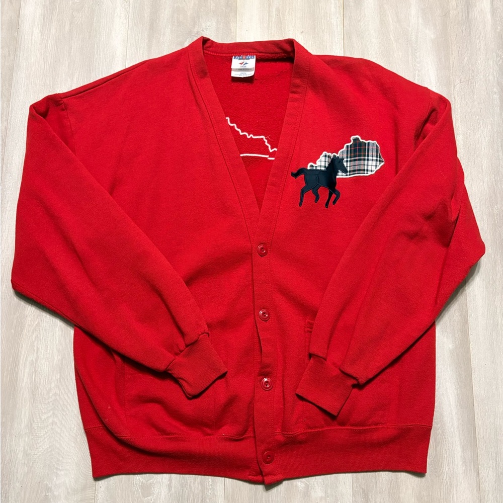 Jerzees Red Cardigan with Horse Accent